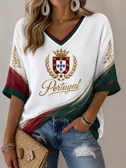 Women's Portuguese Football Print Casual T-shirt