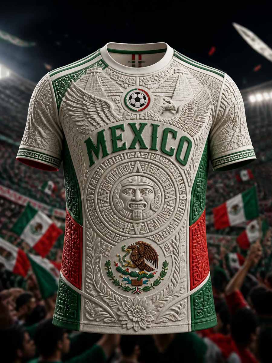 Men's Retro Mexican Football Print Casual T-Shirt