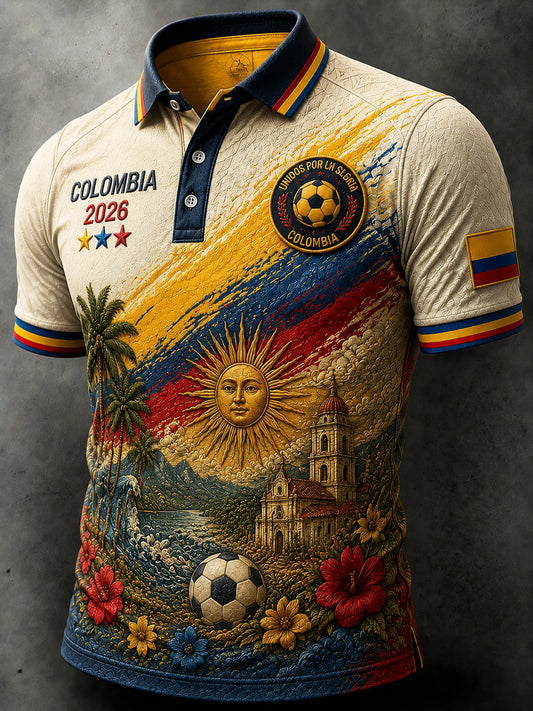 Retro Columbia Casual Polo Shirt for Soccer Fans