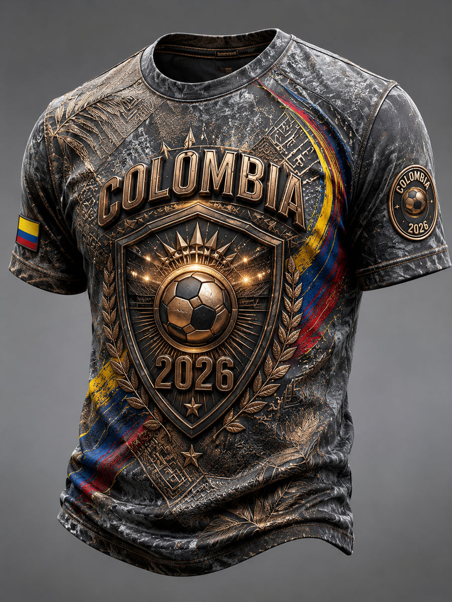 Vintage Colombia Soccer Emblem Casual T-Shirt