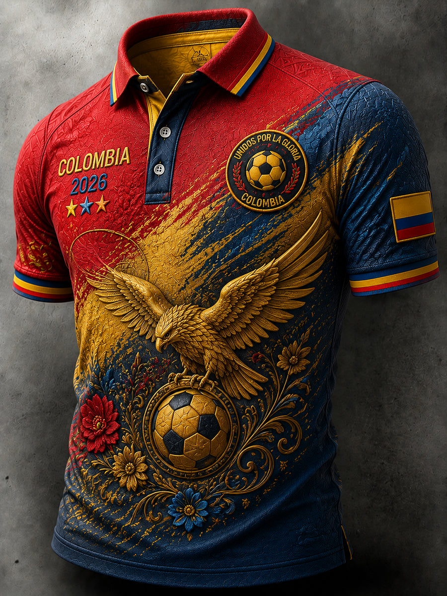 Retro Columbia Classic Casual Polo Shirt for Soccer Fans