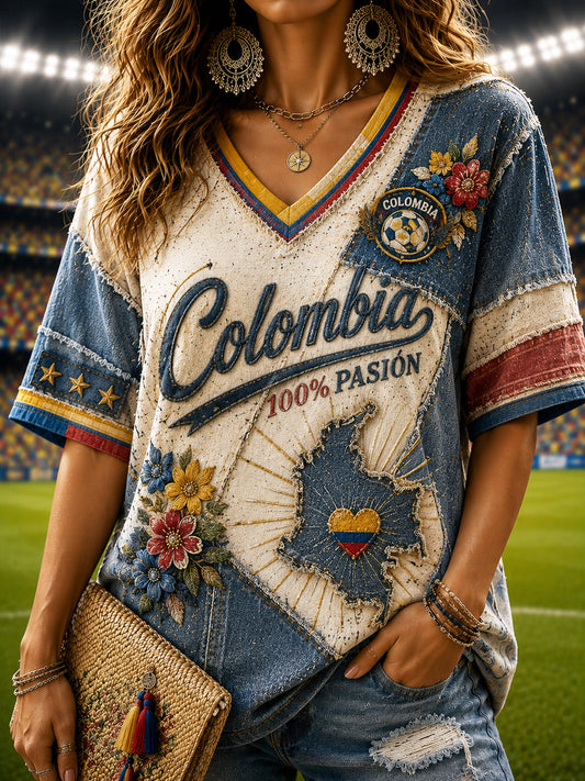 Women's Columbia Floral Patchwork Casual V-Neck Top