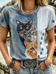 Women's Cute Cat Art Short Sleeve T-shirt