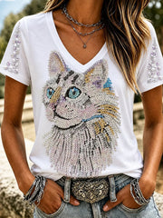 Women's Cute Cat Art Short Sleeve T-shirt