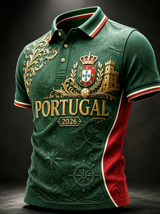 Men's Portuguese Football Pizza Cheering Element Art Print Polo Shirt