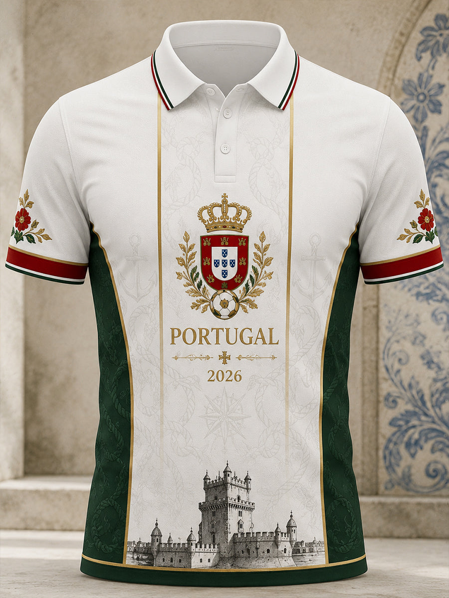 Men's Portuguese Football Pizza Cheering Element Art Print Polo Shirt