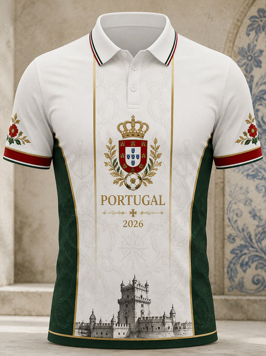 Men's Portuguese Football Pizza Cheering Element Art Print Polo Shirt