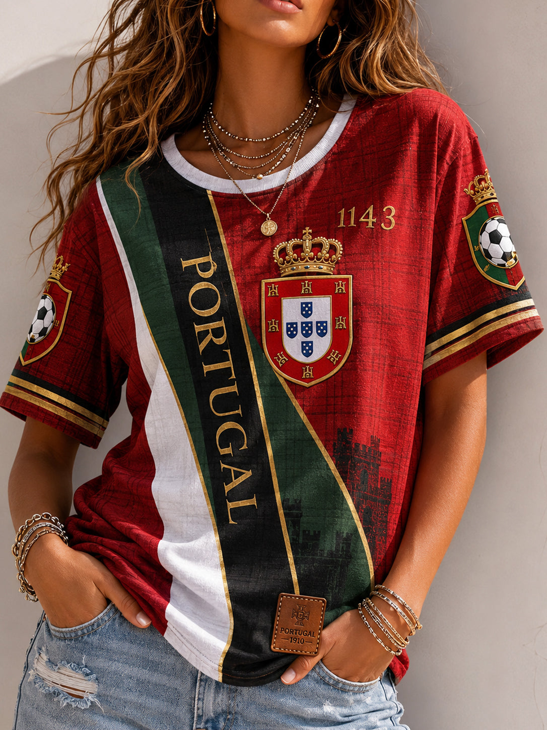 Women's Portugal Football Pizza Cheering Element Art Print Top