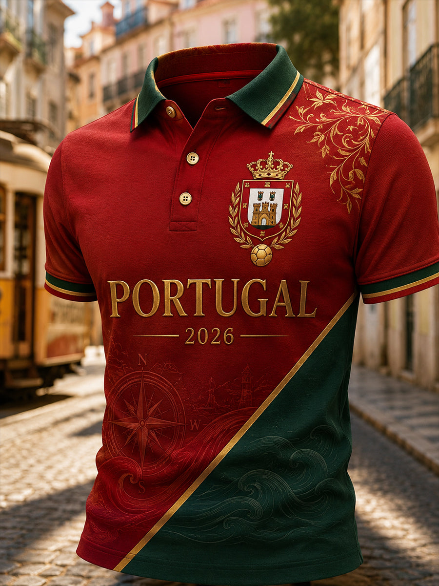 Men's Portuguese Football Pizza Cheering Element Art Print Polo Shirt