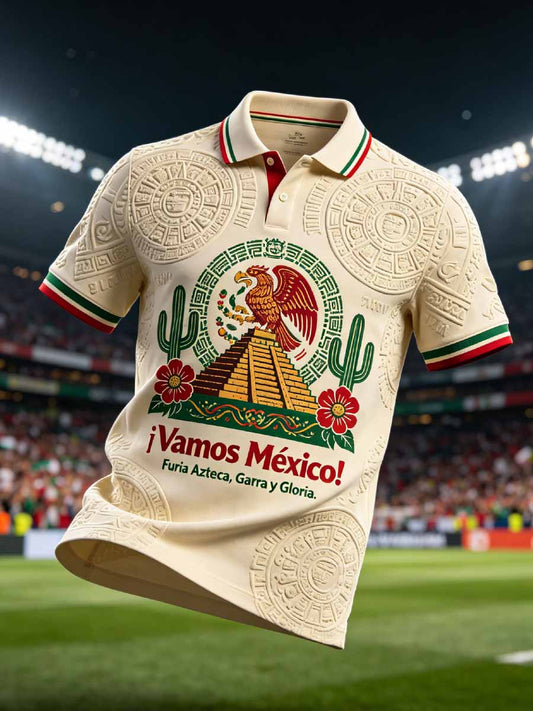 Men's Fashion Mexico Football Print Polo Shirt