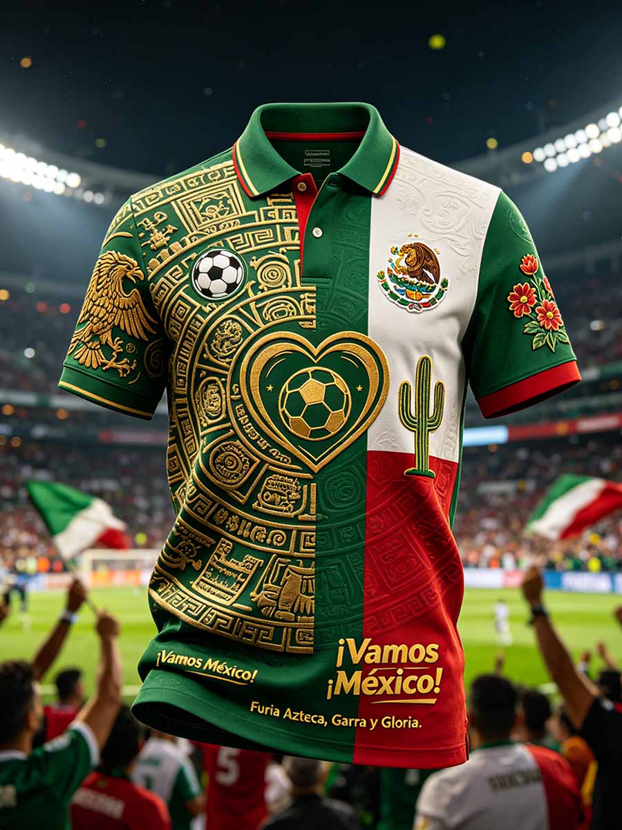 Men's Fashion Mexico Football Print Polo Shirt