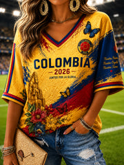 Women's Retro Columbia Soccer Butterfly Classic V-Neck T-Shirt