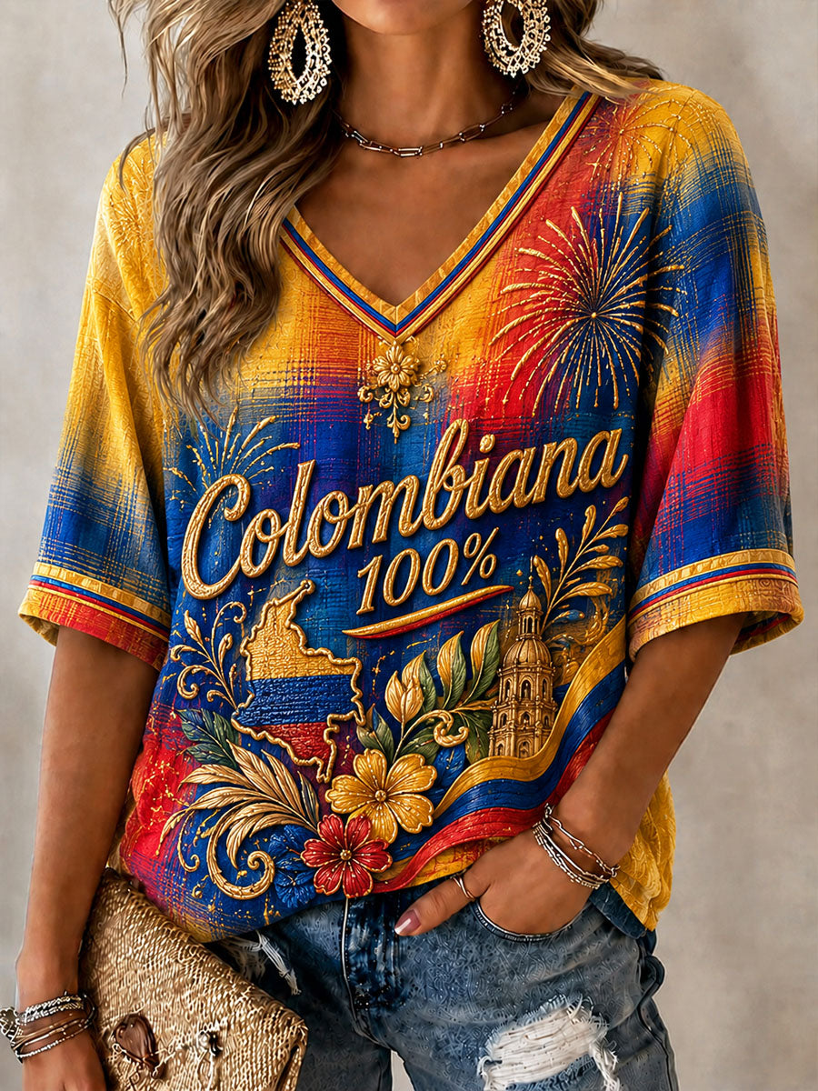 Women's Columbia Independence Day Checkered Art V-Neck Top