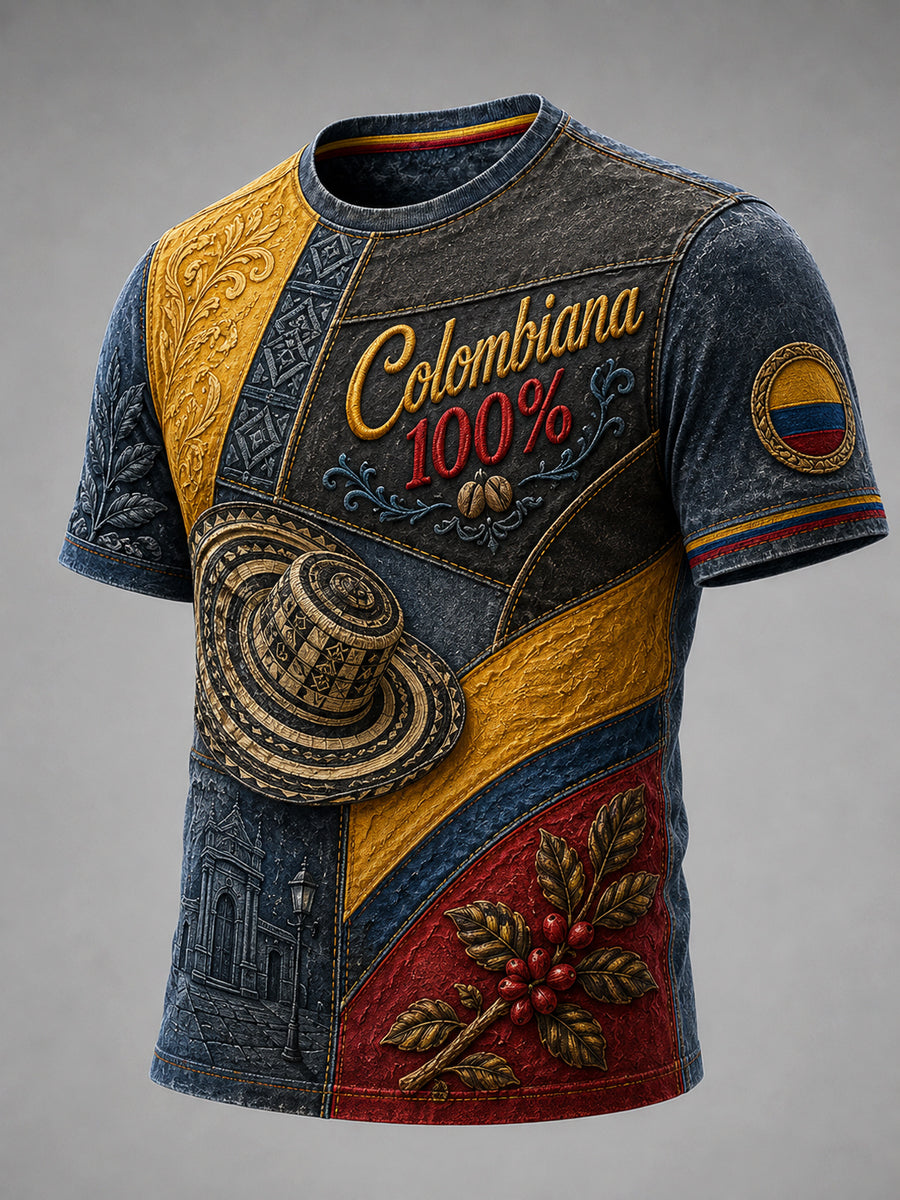 Vintage Columbia Independence Day Patchwork Casual T-Shirt