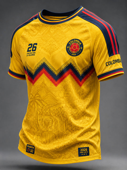 Retro Colombia Soccer Geometric Casual T-Shirt