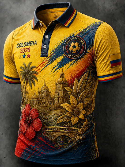 Retro Columbia Soccer Art Casual Polo Shirt