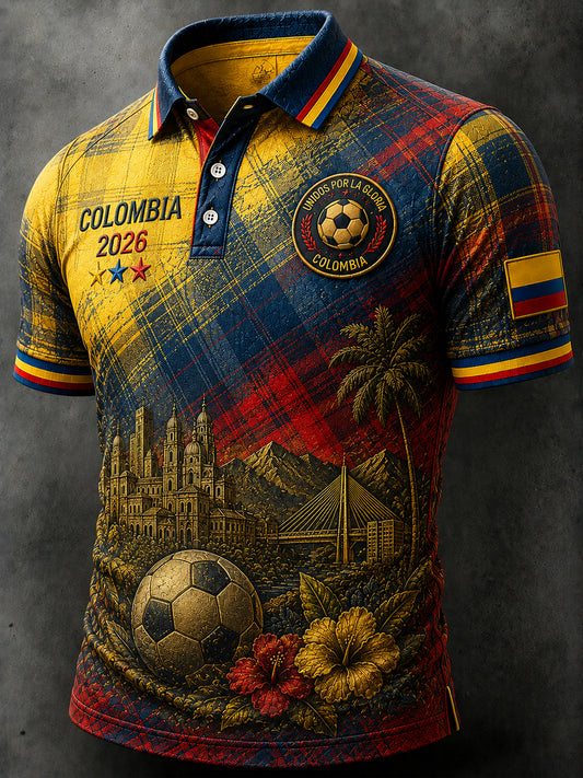 Retro Columbia Football Checkered Artistic Casual Polo Shirt