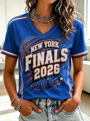 Women's New York Finals 2026 Printed V-neck T-shirt