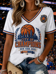 Women's Gift For Basketball Fans Print Casual V-Neck Tee