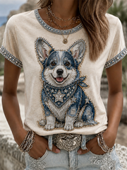Women's Cowboy Dog  Print Casual Tee