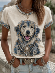 Women's Cowboy Dog  Print Casual Tee