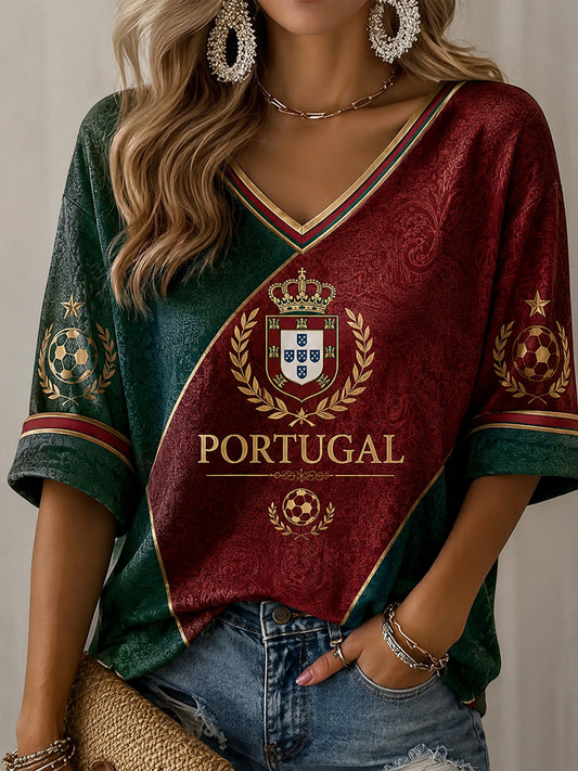 Women's Portuguese Football Print Casual T-shirt