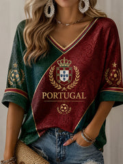 Women's Portuguese Football Print Casual T-shirt