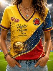 Women's 2026 Columbia Soccer-Print Casual V-Neck T-Shirt