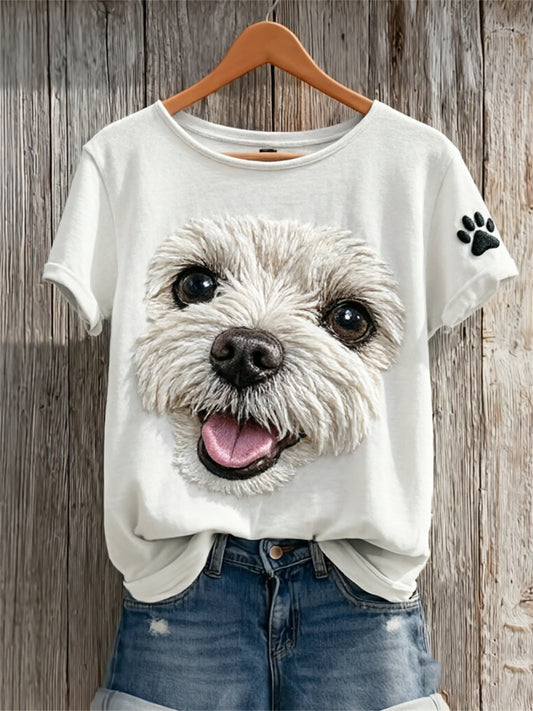 Women's Lovely Maltese Dog Face & Paw Print Print short-sleeved T-shirt
