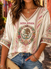 Women's  Mexico Football Lover Art Printed Casual Tops