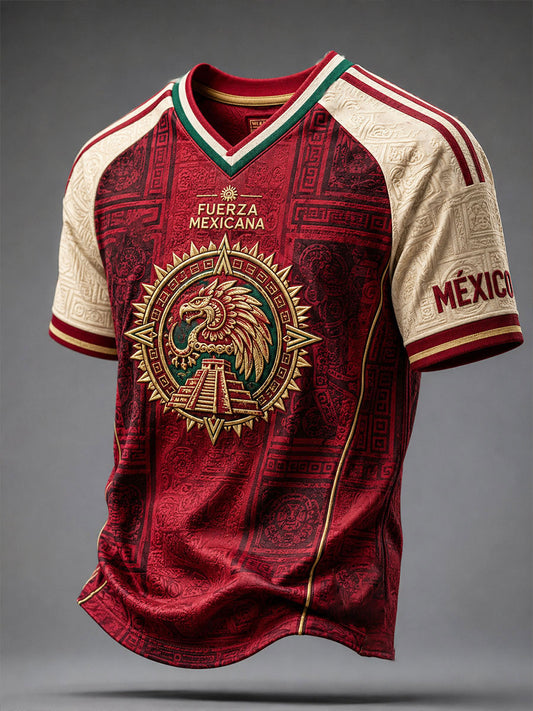 Men's Mexico Football Lover Art Printed V-neck T-shirt