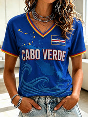 Women's Gift For Football Fans Print Casual Short Sleeve V-Neck T-shirt