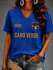 Women's Gift For Football Fans Print Casual Short Sleeve V-Neck T-shirt