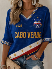 Women's Gift For Football Fans Print Casual Half-Sleeve V-Neck T-Shirt