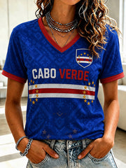 Women's Gift For Football Fans Print Casual Short Sleeve V-Neck T-shirt