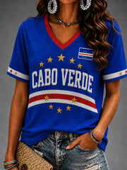 Women's Gift For Football Fans Print Casual Short Sleeve V-Neck T-shirt