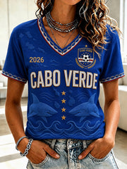 Women's Gift For Football Fans Print Casual Short Sleeve V-Neck T-shirt