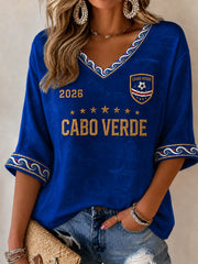 Women's Gift For Football Fans Print Casual Half-Sleeve V-Neck T-Shirt