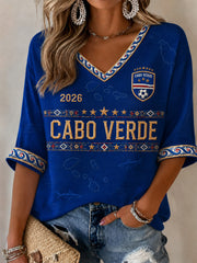 Women's Gift For Football Fans Print Casual Half-Sleeve V-Neck T-Shirt