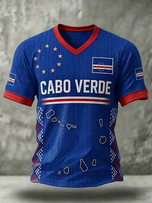 Men's Gift For Football Fans Print Casual Short Sleeve V-Neck T-shirt