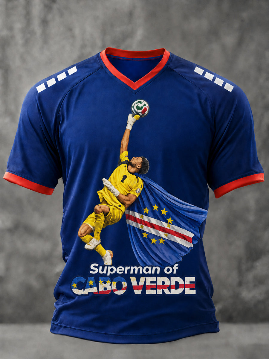 Men's Superman Gift For Football Fans Print Casual V-Neck Tee