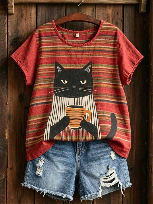 Women's Vintage Cat Print T-Shirt