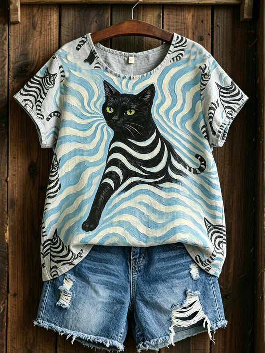 Women's Vintage Cat Print T-Shirt