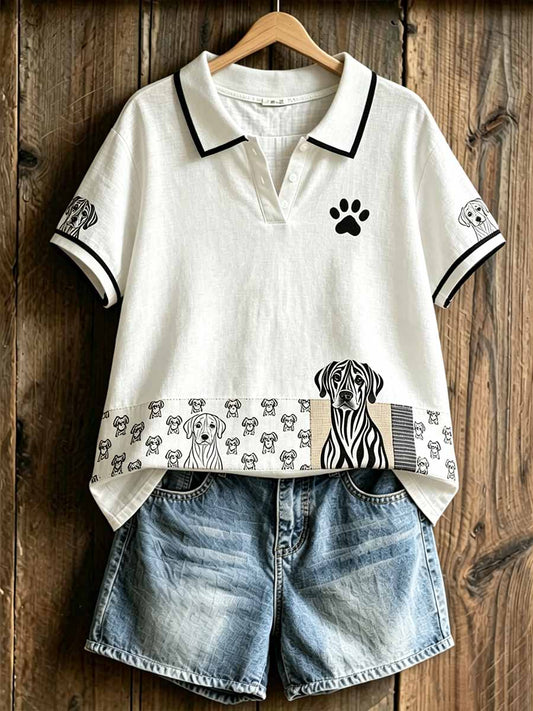 Women's Fashion Cat Print Polo Shirt
