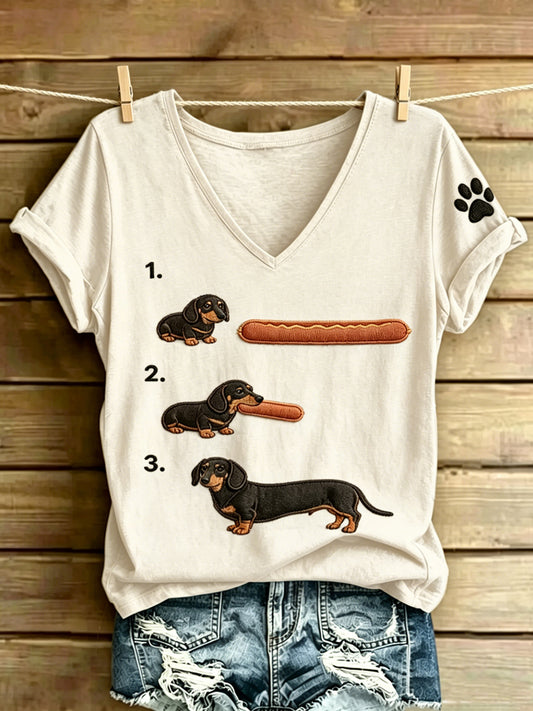 Women's Animal Funny Dog Art Printed Vintage Fashion Loose Short Sleeve T-Shirt