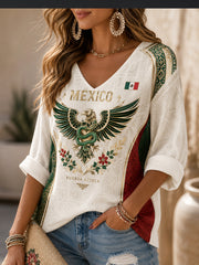 Women's Mexican Football Match Cheering Element Art Print V-Neck Top