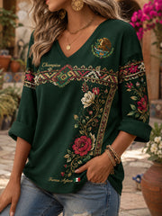 Women's Mexican Football Match Cheering Element Art Print V-Neck Top