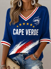 Women's Cape Verde Football Match Cheering Elements Art Print V-Neck Top