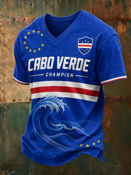 Men's Cape Verde Football Match Cheerleading Art Print T-Shirt