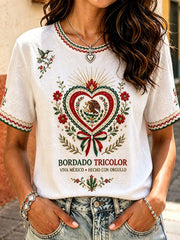 Women's Mexico Pride Art Printed Linen T-shirt